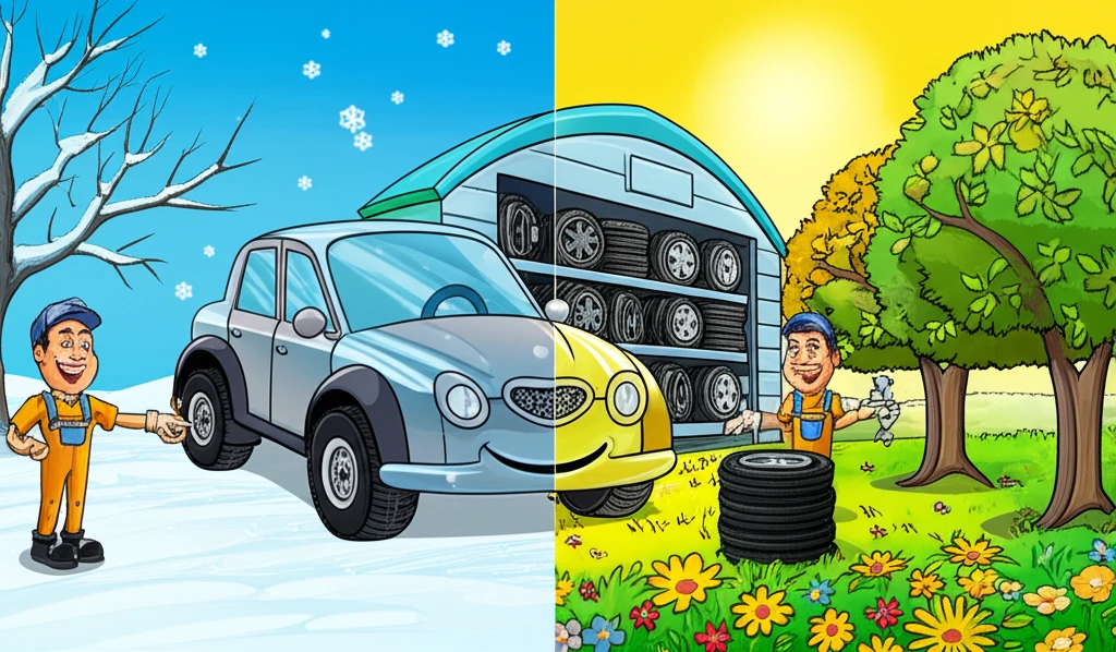 윈터 타이어의 올바른 보관 방법과 교체 시점을 나타내는 그래프 이미지